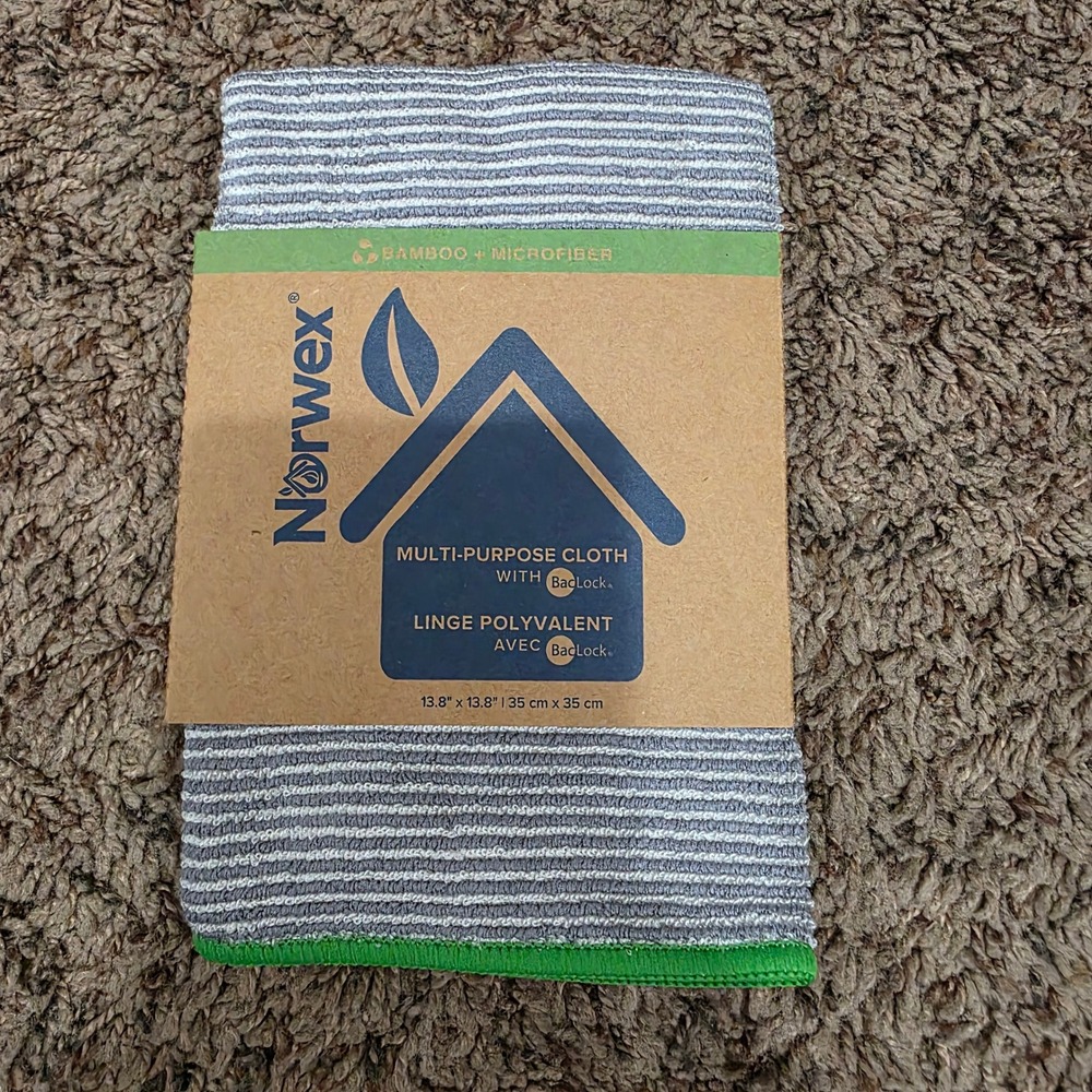 Norwex Multi-Purpose Cloth Bamboo Microfiber BacLock Striped Grey Green New